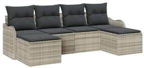 vidaXL Σετ Καναπέ Κήπου με μαξιλάρι 6 pcs Ανοιχτό γκρι Πολυ ράταν
