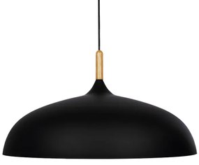 01259 GloboStar®  VALLETE 01259 Μοντέρνο Κρεμαστό Φωτιστικό Καμπάνα Μονόφωτο 1 x E27 IP20 Μαύρο Μέταλλο με Μπεζ Ξύλο - Μ60 x Π60 x Υ35cm