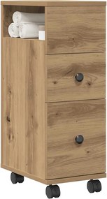 vidaXL Ντουλάπι Μπάνιου Στενό με Ροδάκια Αρτισιανή Δρυς Επεξ. Ξύλο