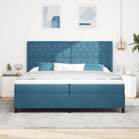 vidaXL Κρεβάτι με Βάση και Ματρίς Σκούρο Μπλε 200x200 εκ. Βελούδο