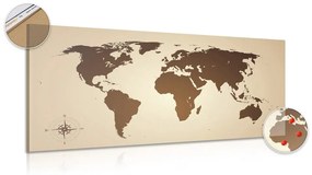 Εικόνα στον παγκόσμιο χάρτη φελλού σε αποχρώσεις του καφέ - 100x50  peg