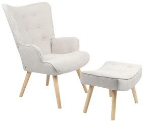 Armchair with footstool Vivienne fabric light grey-natural leg 75x69x96cm 75x69x96 εκ.