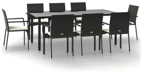 vidaXL Σετ Τραπεζαρίας Κήπου 9 τεμ Μαύρο από Συνθ. Ρατάν με Μαξιλάρια