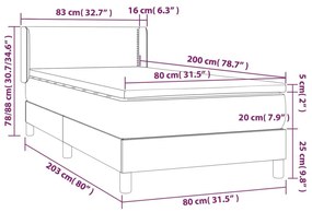 Κρεβάτι Boxspring με Στρώμα Ανοιχτό Γκρι 80x200 εκ. Βελούδινο - Γκρι
