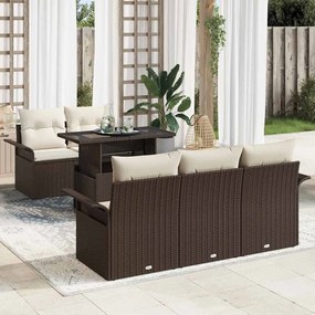 vidaXL Σετ Καναπέ Κήπου με μαξιλάρι 6 pcs Καφέ Πολυ Ρατάν