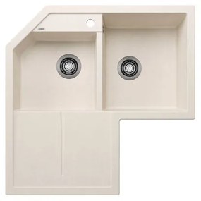 Blanco Metra 9 E Soft White SILGRANIT™ PuraDur™ Γρανιτένιος Νεροχύτης Ένθετος Γωνιακός με 2 Γούρνες και Ποδιά 83x83cm