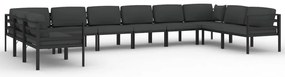 vidaXL Σαλόνι Κήπου 10 Τεμαχίων Ανθρακί Αλουμινίου με Μαξιλάρια