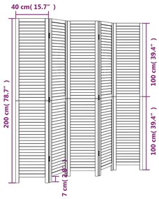 Διαχωριστικό Χώρου με 5 Πάνελ Λευκό από Μασίφ Ξύλο Παυλώνιας - Λευκό