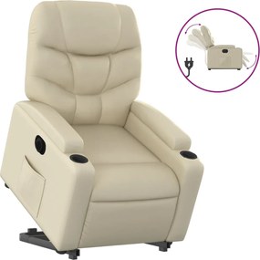 vidaXL Πολυθρόνα Ηλεκτρ. Ανακλινόμενη με Ανύψωση Κρεμ Συνθ.Δέρμα