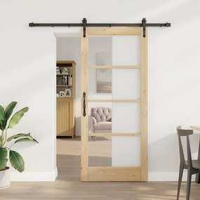 vidaXL Συρόμενη Πόρτα με Σετ Εξαρτημάτων 86x198.5 εκ. Συμπαγές Ξύλο Πεύκου
