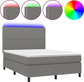 vidaXL Κρεβάτι Boxspring με Στρώμα &amp; LED Σκ.Γκρι 140x200 εκ Υφασμάτινο