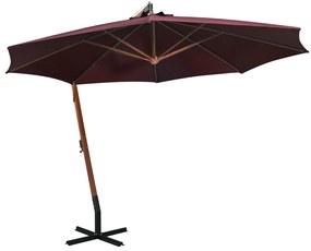 Ομπρέλα Κρεμαστή με Ιστό Μπορντό 3,5 x 2,9 μ. Μασίφ Ξύλο Ελάτης