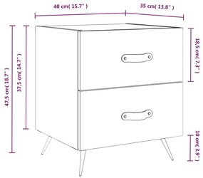 Κομοδίνα 2 τεμ. Γκρι Σκυροδεμ. 40 x 35 x 47,5 εκ. Επεξεργ. Ξύλο - Γκρι