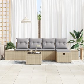 vidaXL Σετ Καναπέ 6 Τεμαχίων με Μαξιλάρια Μπεζ Πολυ Ρατάν