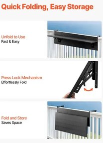 VEVOR Balcony Hanging Table 12 x 32 in Patio Railing Bar Table Foldable