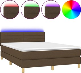 vidaXL Κρεβάτι Boxspring με Στρώμα &amp; LED Σκ.Καφέ 140x200 εκ Υφασμάτινο