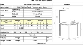 MARTIN Καρέκλα Ξύλο PP, Ύφασμα Patchwork Καφέ   4τμχ