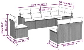 vidaXL Σαλόνι Κήπου Σετ 8 Τεμαχίων Καφέ Συνθετικό Ρατάν με Μαξιλάρια