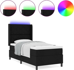 vidaXL LED Κρεβάτι με βάθρο με στρώμα Μαύρο 100 x 200 cm ύφασμα