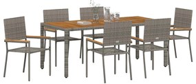 vidaXL Σέτ φαγητού για κήπο 7 pcs Γκρι 190 x 90 x 75 cm