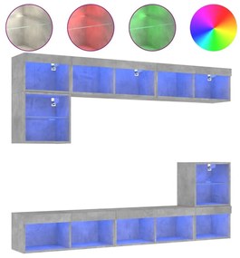 Έπιπλα Τοίχου Τηλεόρασης 8 τεμ. LED Γκρι Σκυρ. από Επεξ. Ξύλο - Γκρι