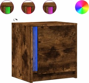 vidaXL Κομοδίνα με Φώτα LED 2 τεμ. Καπνιστή Δρυς από Επεξεργ. Ξύλο
