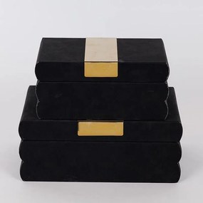 Διακοσμητικά Κουτιά (Σετ 2τμχ) 25x15x10, 20x12x8cm Black-Gold Estheti Home Artificial Leather,Mdf