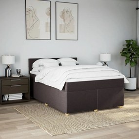 vidaXL Κρεβάτι Boxspring με Στρώμα Σκούρο Καφέ 140x200 εκ Υφασμάτινο