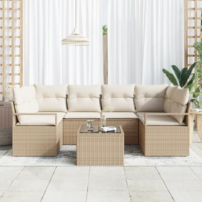 vidaXL Σετ Καναπέ Κήπου 7 Τεμαχίων με Μαξιλάρια Μπεζ Πολυ Ρατάν