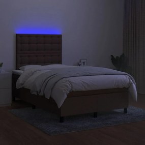 Κρεβάτι Boxspring με Στρώμα &amp; LED Σκ.Καφέ 120x190εκ. Υφασμάτινο - Καφέ