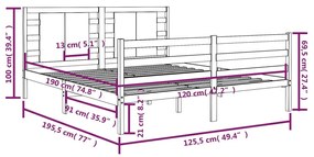 vidaXL Πλαίσιο Κρεβατιού Μαύρο 120x190εκ Μασίφ Ξύλο Πεύκο Small Double
