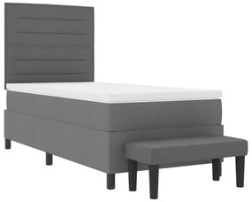 vidaXL Κρεβάτι Box Spring με Στρώμα & Παγκάκι Σκούρο Γκρι 90x190 εκ. Ύφασμα