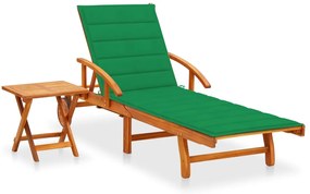 vidaXL Ξαπλώστρα Κήπου με Τραπεζάκι από Μασίφ Ξύλο Ακακίας & Μαξιλάρι