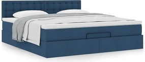 vidaXL Οθωμανικό κρεβάτι με στρώμα μπλε 160x200cm ύφασμα