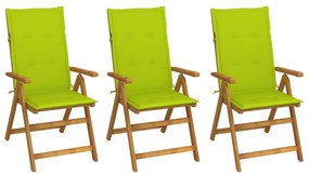 Καρέκλες Κήπου Πτυσσόμενες 3 τεμ. από Ξύλο Ακακίας με Μαξιλάρια - Πράσινο