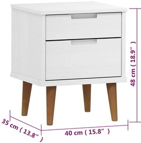 vidaXL Κομοδίνο MOLDE Λευκό 40 x 35 x 48 εκ. από Μασίφ Ξύλο Πεύκου