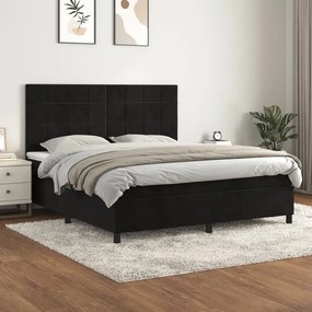 Κρεβάτι Boxspring με Στρώμα Μαύρο 180x200 εκ. Βελούδινο