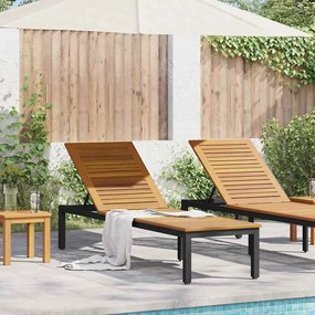 vidaXL Ξαπλώστρα Μαύρη 200x55x35 εκ Μασίφ Ξύλο Ακακίας