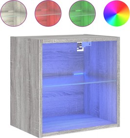vidaXL Κομοδίνο Επιτοίχιο με Φώτα LED Γκρι Sonoma