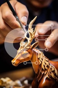Intra Συλλεκτικό Ξύλινο Παζλ Plywood  4mm - Artisan Crafting Ξύλινο ειδώλιο ελαφιού Σε Ξύλινο Κουτί - Διαστάσεις Puzzle: 10x10 cm – 25 κομμάτια