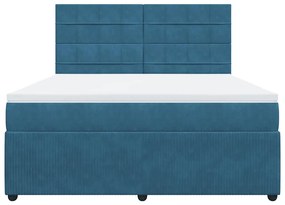 vidaXL Κρεβάτι Boxspring με Στρώμα Μπλε 180x200 εκ. Βελούδινο