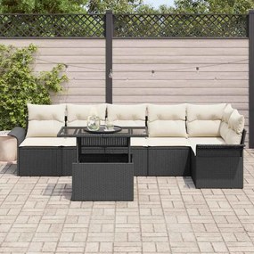 vidaXL Σετ Καναπέ Κήπου με μαξιλάρι 7 pcs Μαύρο Πολυ ράταν