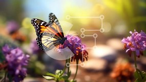 Intra Συλλεκτικό Ξύλινο Παζλ Plywood  4mm - Ταπετσαρία Monarch Butterfly σε μωβ λουλούδια Σε Ξύλινο Κουτί - Διαστάσεις: 10x10 cm – 25 κομμάτια
