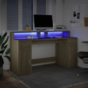 vidaXL Γραφείο με LED Sonoma δρυς 160x55x91 εκ. Επεξεργ. Ξύλο