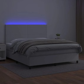 vidaXL Κρεβάτι Boxspring με Στρώμα &amp; LED Λευκό 160x200 εκ. Συνθ. Δέρμα