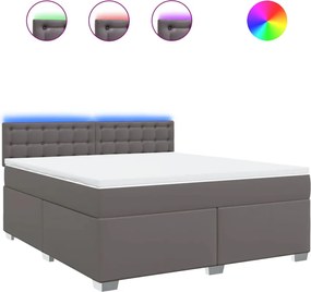 vidaXL Κρεβάτι Boxspring με Στρώμα Γκρι 180x200 εκ. Συνθετικό Δέρμα