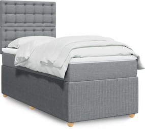 vidaXL Κρεβάτι Boxspring με Στρώμα Ανοιχτό Γκρι 90x200 εκ. Υφασμάτινο