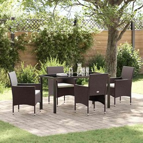 vidaXL Σέτ φαγητού για κήπο με μαξιλάρι 5 pcs Καφέ Πολυ ράταν