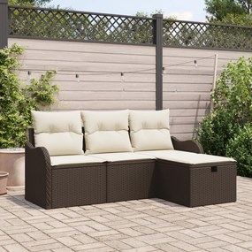 vidaXL 4 Piece Garden Sofa Set με Μαξιλάρια Καφέ Πολυ Ρατάν