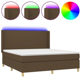 vidaXL Κρεβάτι Boxspring με Στρώμα & LED Σκ.Καφέ 160x200εκ. Υφασμάτινο